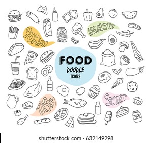Food and drink doodle icons set.