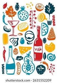 food and drink doodle objects art print , vector illustration