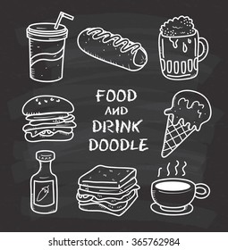 Food and drink doodle on chalkboard background