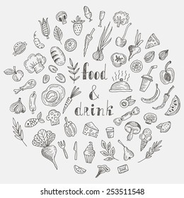 Food and drink doodle set. Vector illustration
