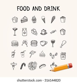 Food and drink doodles Icons