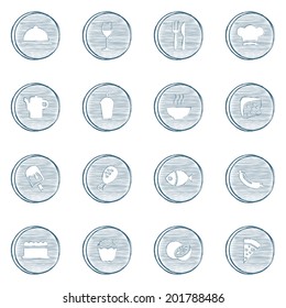 Food and drink draw circle button and icon set