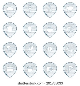 Food and drink Draw drop button and icon set