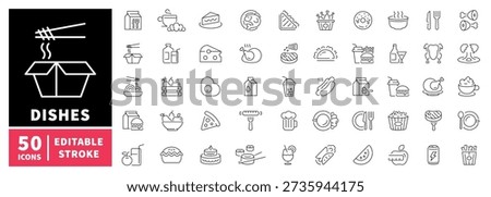 Food and drink editable line icons set. culinary and dining symbols