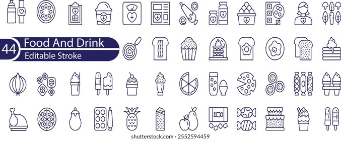 Food and Drink editable stroke outline icons set