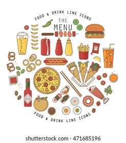 DISEÑO DE ALIMENTOS Y BEBIDAS DE ICONOS PLATOS. Puede usarse para proyectos de impresión, marca, restaurantes, web, aplicaciones.