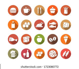 Food and drink flat icons set. Vector illustration