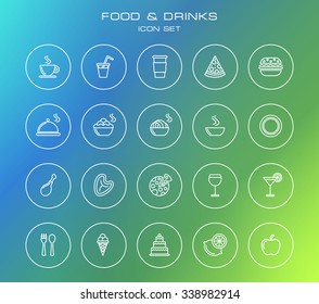 FOOD & DRINK - Flat Linear Round Icon Set