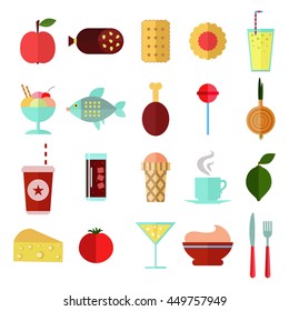 Food and drink flat vector icons