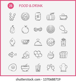 Food And Drink Hand Drawn Icons Set For Infographics, Mobile UX/UI Kit And Print Design. Include: Bread, Food, Loaf, Ice Cream, Cream, Food, Eat, Icon Set - Vector