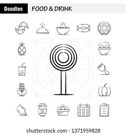 Food And Drink Hand Drawn Icons Set For Infographics, Mobile UX/UI Kit And Print Design. Include: Breakfast, Croissant, Food, Food, Hood, Kitchen, Food, Hot Icon Set - Vector