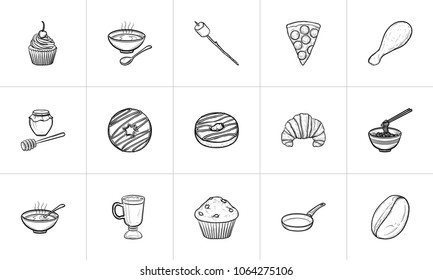 Food and drink hand drawn outline doodle icon set for print, web, mobile and infographics. Drink and food vector sketch illustration set isolated on white background.