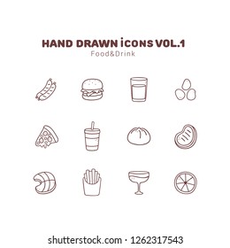Food and drink hand drawn outline icons