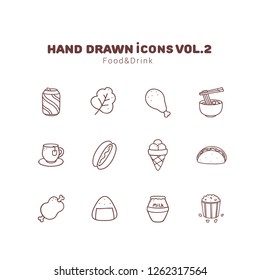 Food and drink hand drawn outline icons