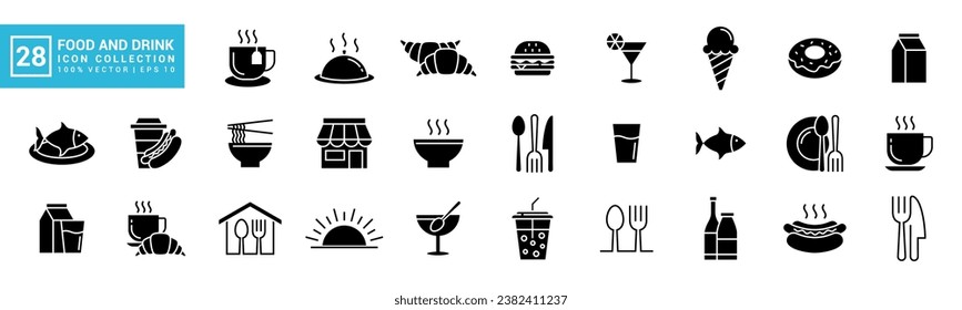 Food and drink icon collection, breakfast, delicious, nutritious, editable and resizable vector icons EPS 10.