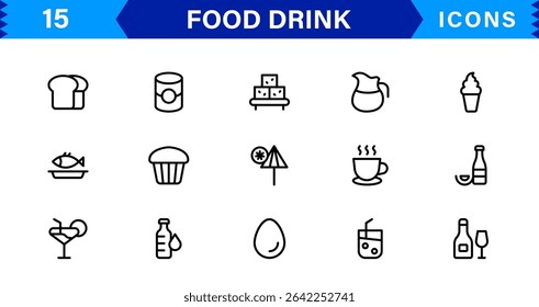 Food and Drink Icon Collection with Culinary, Beverage, Healthy Eating, Cooking, and Dining Icons in a Minimalist, Download-Ready Style