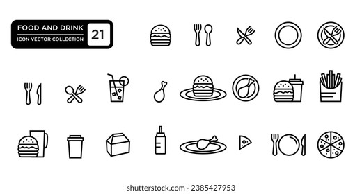 Food and drink icon collection, various foods, vector icon templates editable and resizable EPS 10