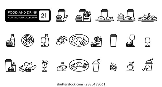 Food and drink icon collection, various foods, vector icon templates editable and resizable EPS 10
