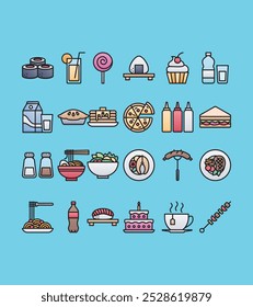 Ícones De Comida E Bebida Coleções Vetor Ilustrações De Stock.
