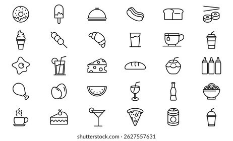 food and drink icon line collection vector design in trendy style with editable stroke	