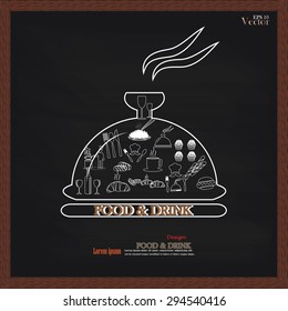 food and drink icon on chalkboard.sketch food and drink icon.food and drink.vector illustration
