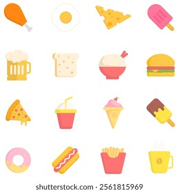 Food and drink icon pack, Fast and healthy food illustration on flat design