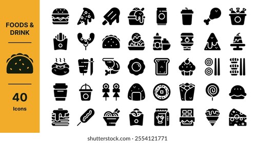 Food and Drink Icon Pack in Glyph Style. Suitable for Website, Apps, Presentation, or Printing Meaning
