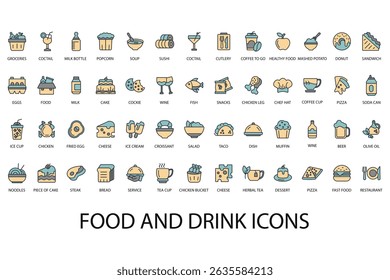 food and drink icon set collection .design style with background