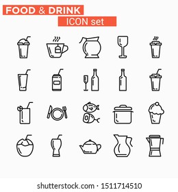 Food  Drink Icon Set Flat Line , vektor 