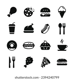 Food and drink icon set isolated on white background