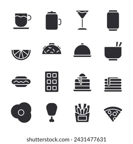 Food and drink icon set isolated on white