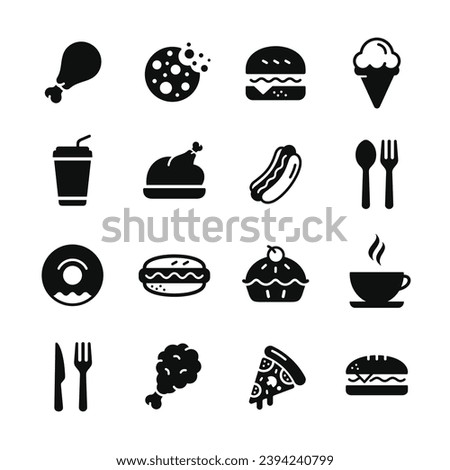 Food and drink icon set isolated on white background