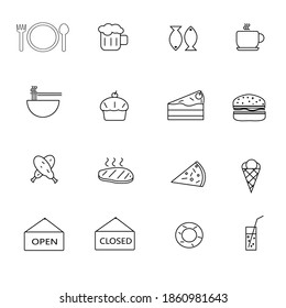 food and drink icon set, thin line, suitable for cafe, restaurant, and fast food, also for infographics, websites and print media vector and illustrator eps10