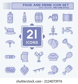 Food and Drink Icon Set in trendy two tone style isolated on soft blue background