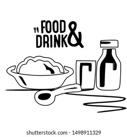 Food and drink icon, sign, logo, symbol isolated. Template on white background. 2D simple flat Style graphic design. Black and white color.  Can be used for any purposes. Vector EPS10