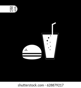 Food and drink icon, sign. Vector white pictogram - vector illustration