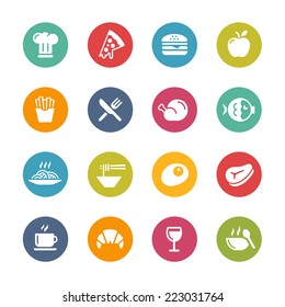 Food & Drink Icons - 1 // Fresh Colors Series ++ Icons and buttons in different layers, easy to change colors ++