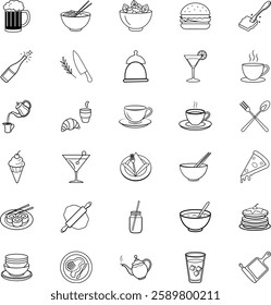 Food and Drink Icons Beverages, Dishes, and Culinary Utensils