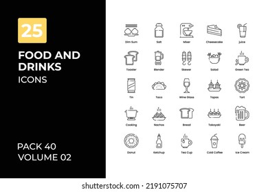 Food and Drink icons collection. Set contains such Icons as food, drink, bread, fruits, and more 