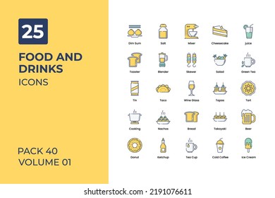 Food and Drink icons collection. Set contains such Icons as food, drink, bread, fruits, and more 