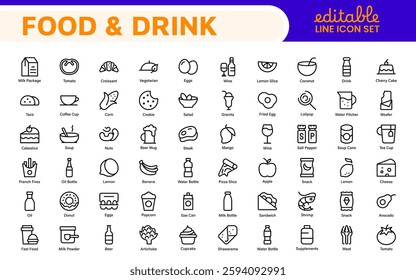 Food and Drink Icons Collection. Vector-Based Icons for Cooking, Dining, Beverages, Restaurant, and Fast Food Design