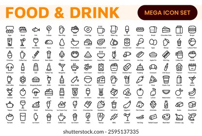 Food and Drink Icons Collection. Vector-Based Icons for Cooking, Dining, Beverages, Restaurant, and Fast Food Design