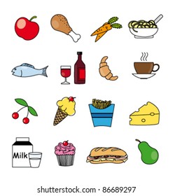 food and drink icons in color