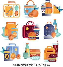 Food and drink icons, cute,                