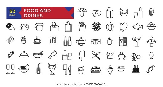 Food and drink icons fast street food illustration collection