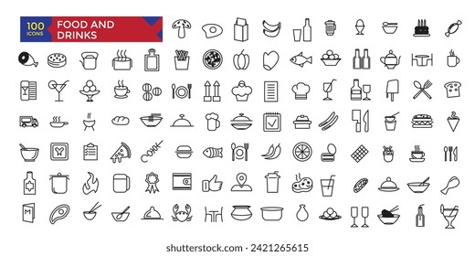 Food and drink icons fast street food illustration collection