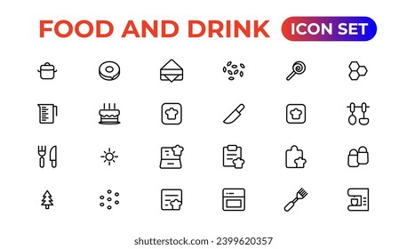 food and drink icons. filled icons such as drink water,apple leaf,pack,kitchen pack,barbecue grill,raspberry leaf,boiler,wine bottle and glass.
