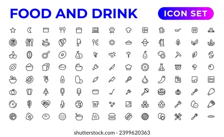 food and drink icons. filled icons such as drink water,apple leaf,pack,kitchen pack,barbecue grill,raspberry leaf,boiler,wine bottle and glass.
