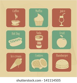 food and drink icons over vintage background vector illustration