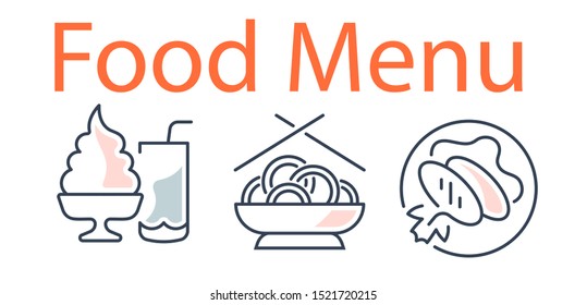Food and drink icons. Restaurant line icons set. Colourful vector illustration.